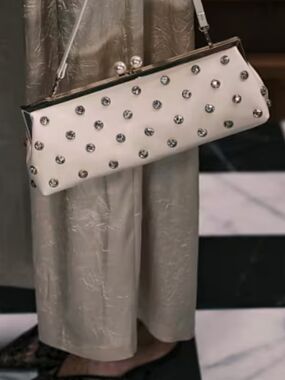 ASOS Ivory Crystal-Stud Long Frame Clutch